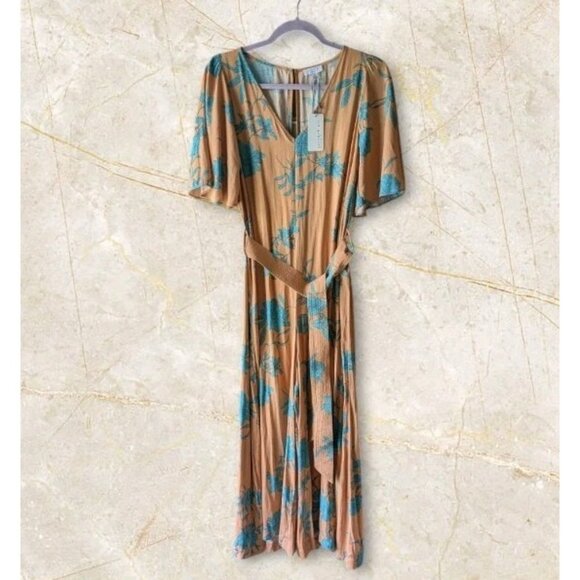 NWT Current Air Anthropologie Jumpsuit Wide Leg Palazzo Floral Boho Belted Sz S - Picture 1 of 12